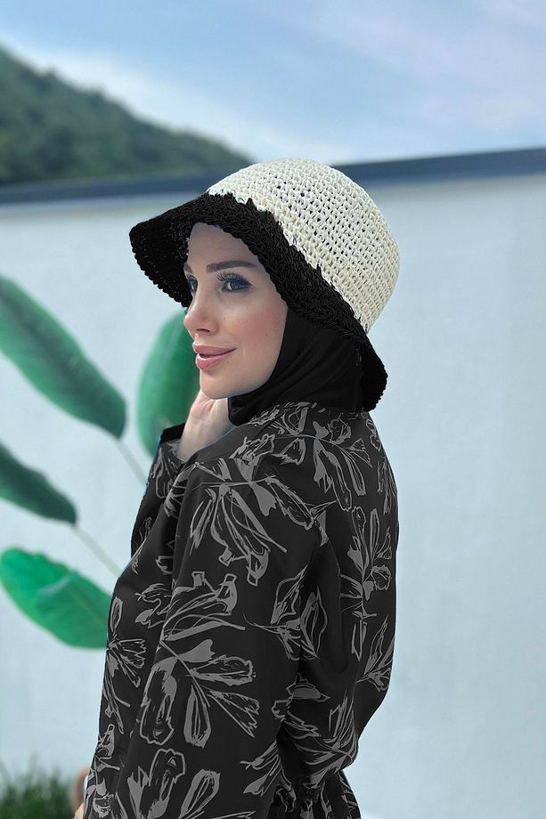 El Örgüsü Hasır Şapka RŞ-102 Bej Siyah - 2
