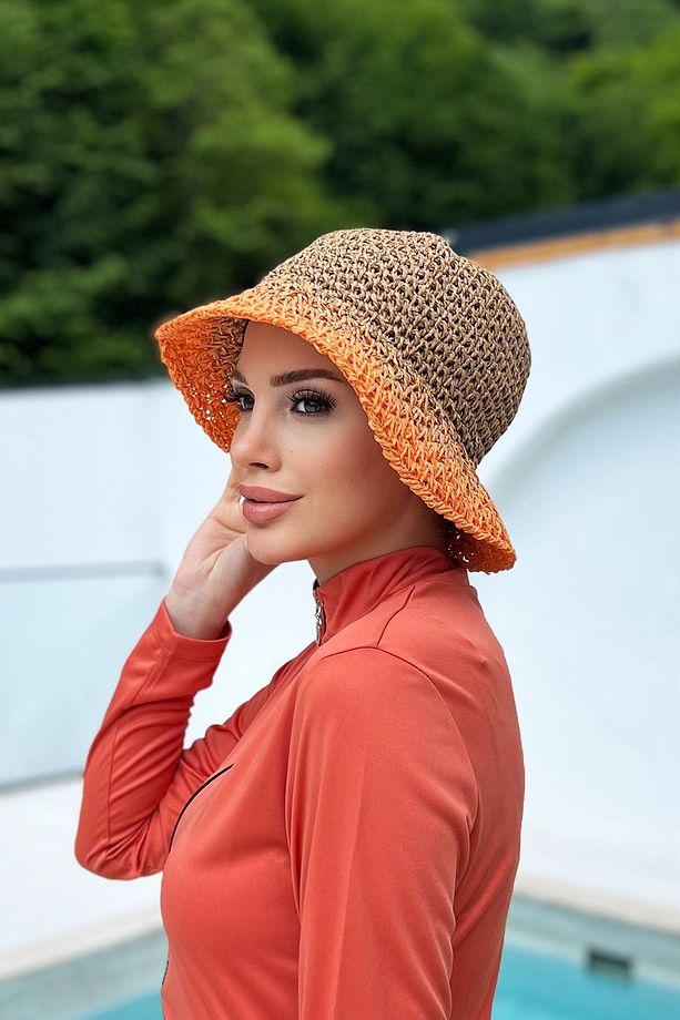 El Örgüsü Hasır Şapka RŞ-102 Camel Turuncu - 5