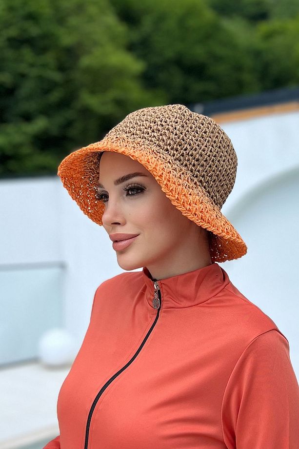 El Örgüsü Hasır Şapka RŞ-102 Camel Turuncu - 6