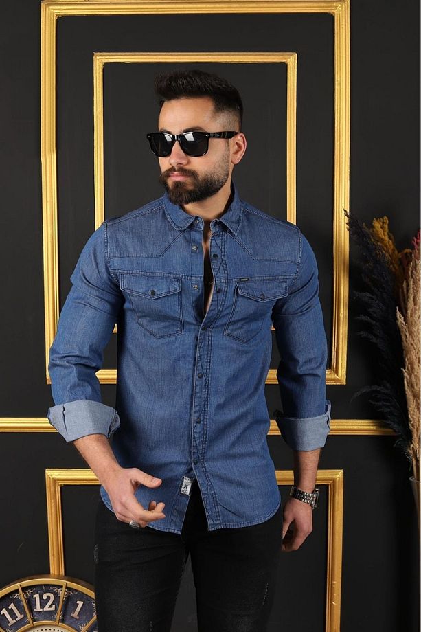 CEFIX Slim Fit Erkek Kot Gömlek - 1