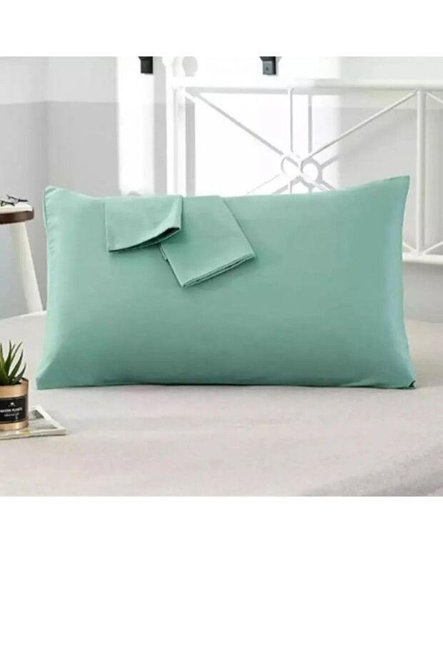 Mint Renkli Pamuklu Kumaştan Kapaklı Yastık Kılıfı (2 Adet) 50 X 70 Cm - 3