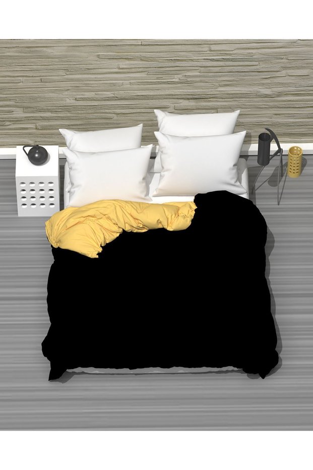 Double Two Color (Black - Yellow) Cotton Ranforce Fabric Duvet Cover, Duvet Cover (200 x 230 cm)