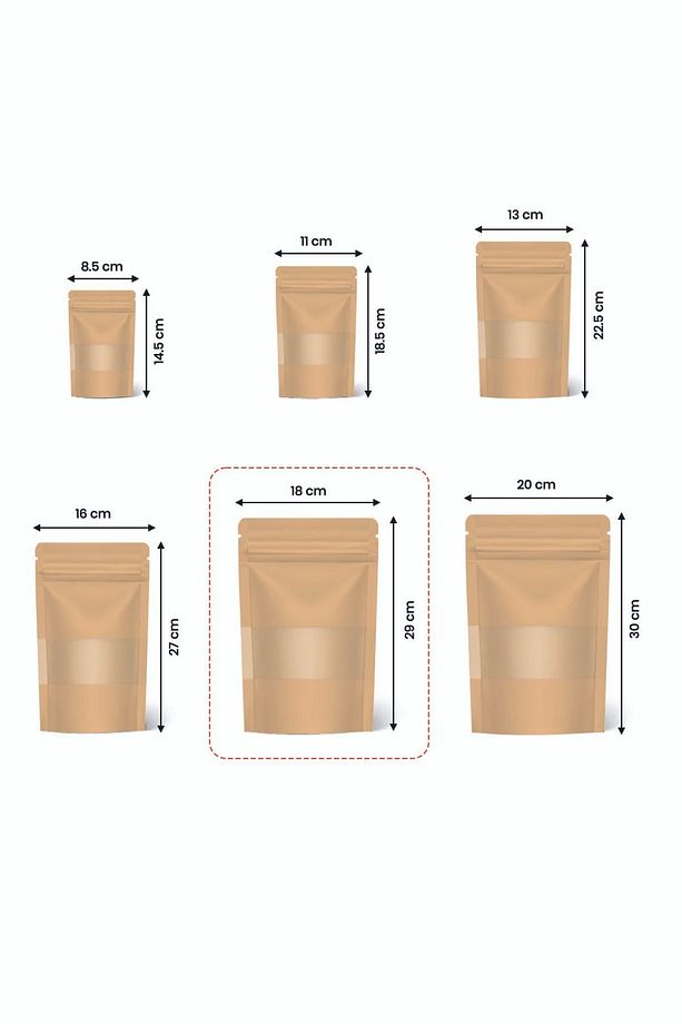 Doypack Kraft Pencereli Kilitli Poset 18*29 (100 ADET) - 2