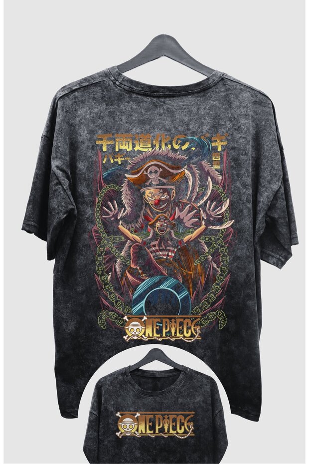 Oversize One Piece Buggy Back Print Washable T-Shirt, Unisex Anime Print Vintage T-Shirt