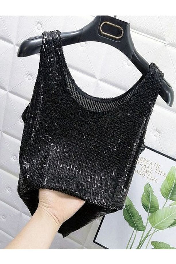 Siyah Parlak Payetli Bluz (65 Cm ) - 1