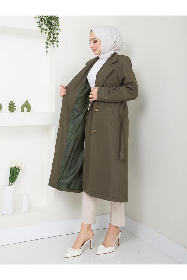 WOMEN'S LINED PLUS SIZE Transitional BUTTON-UP BELTED DETAIL NEW SEASON TRENCH DENIM JACKET