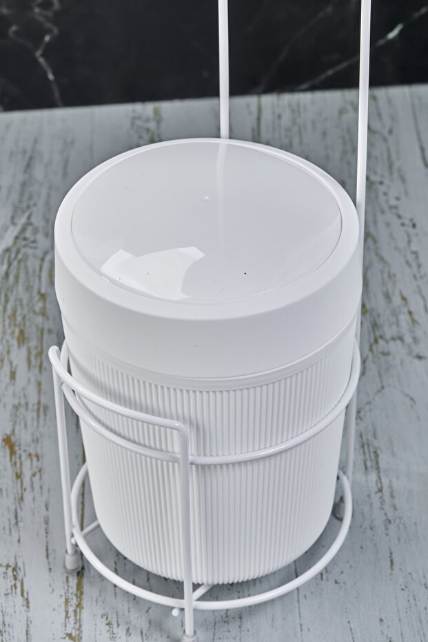 White Striped Round Bucket WC Paper Holder Set - 2