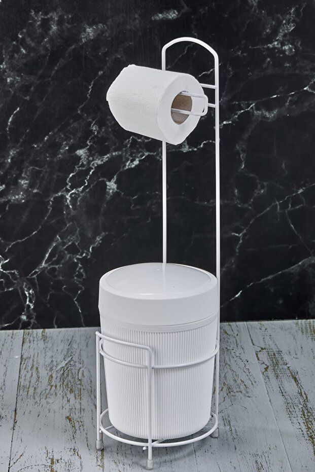 White Striped Round Bucket WC Paper Holder Set - 6