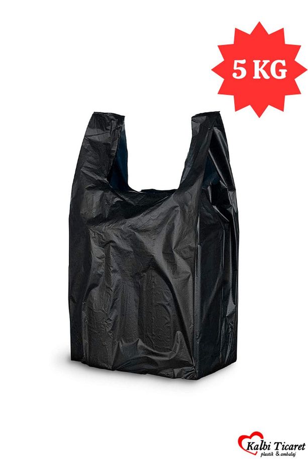 Kalın Siyah Poşet Orta Boy 5 Kg Hışır Atlet Poşet Market Manav Poşeti Çöp Poşeti - 1
