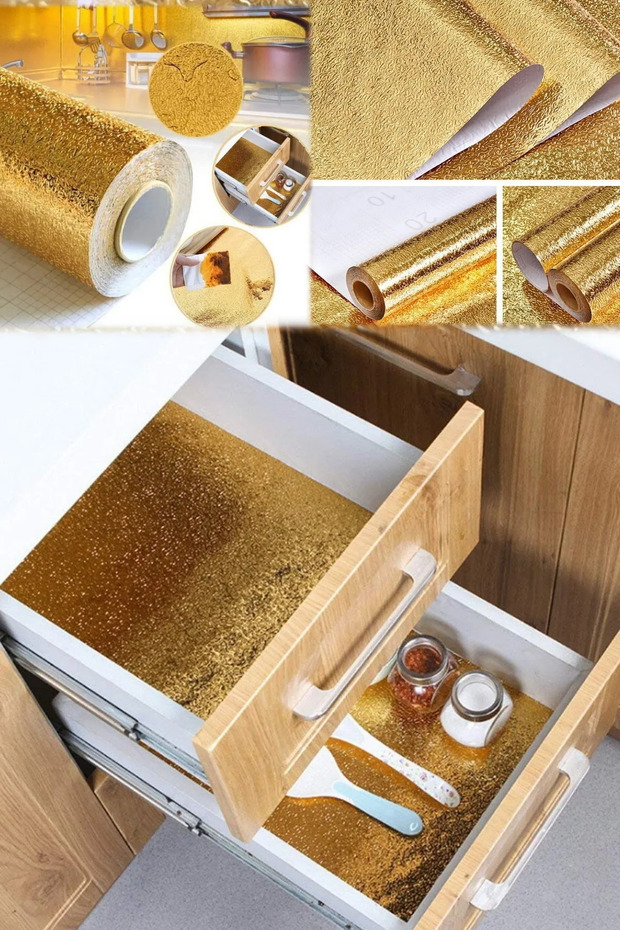 Yapışkanlı Gold Isı Ve Neme Dayanıklı Restorant Mutfakları Için Uyumlu Tezgah Masa Üstü 40cmx1 metre - 6