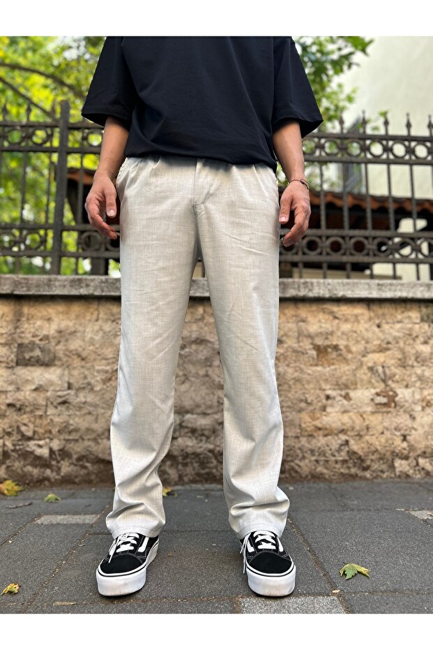 Gray Basic Fabric Baggy Trousers