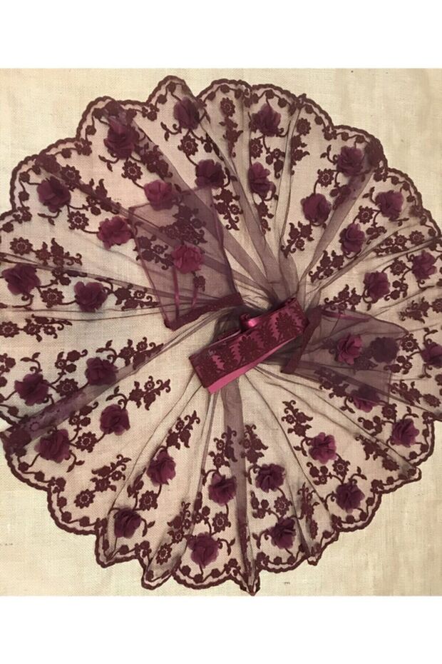 Henna Night 3D Henna Cover Veil Round Daisy Model Claret Red