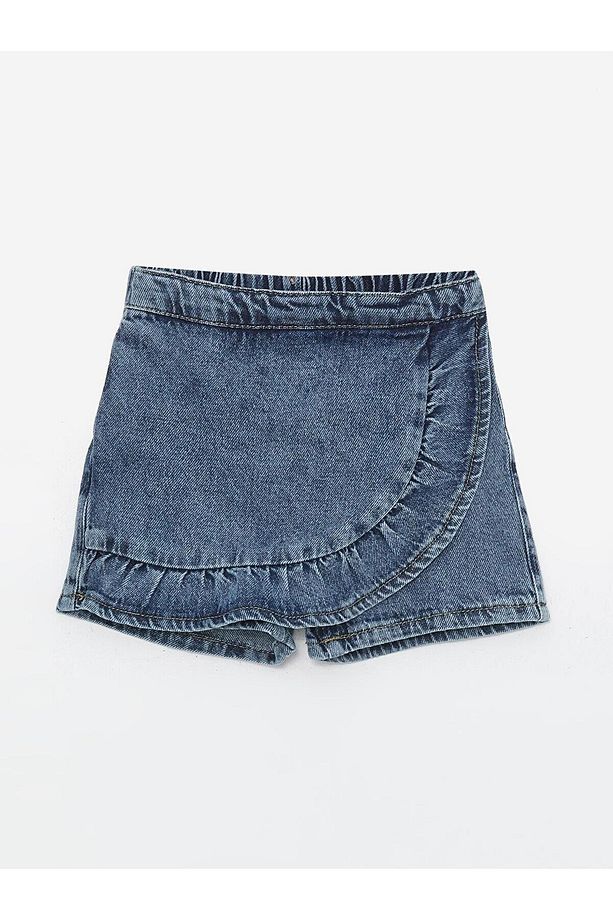 LCW baby Beli Lastikli Kız Bebek Jean Şort Etek - 2