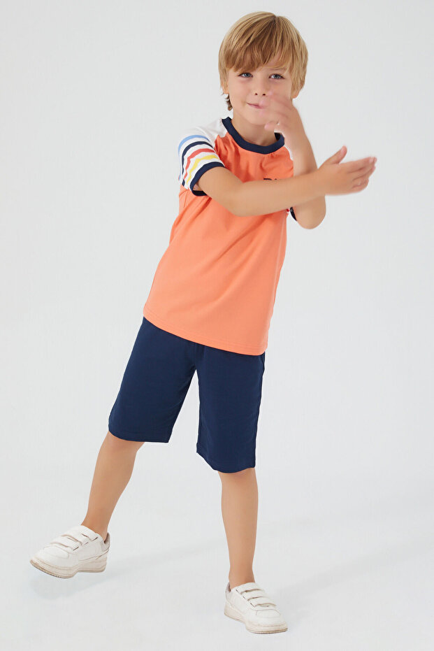 Rolypoly Section Patterned Turuncu Erkek Çocuk Bermuda Takım - 3