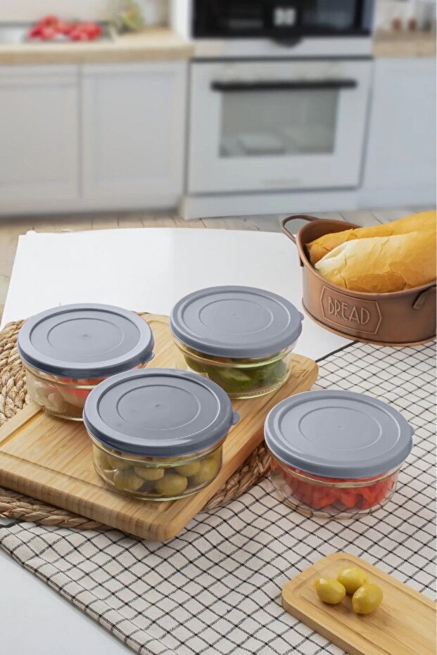 Anthracite Gray Covered Breakfast Snack Bowl Set 8 Pieces (LOGO GLASS)