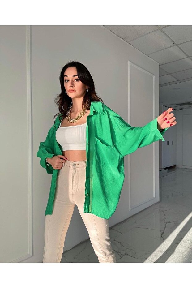 Oversize Düşük Omuz Gömlek - 3