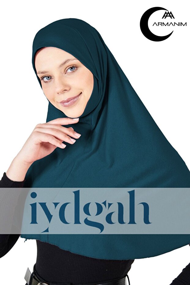 Armanım Ready-to-Use Snap-On Practical Headscarf, Easy-to-Use Hijab, Ready-to-Wear Turban with Inner Elastic, Light Blue