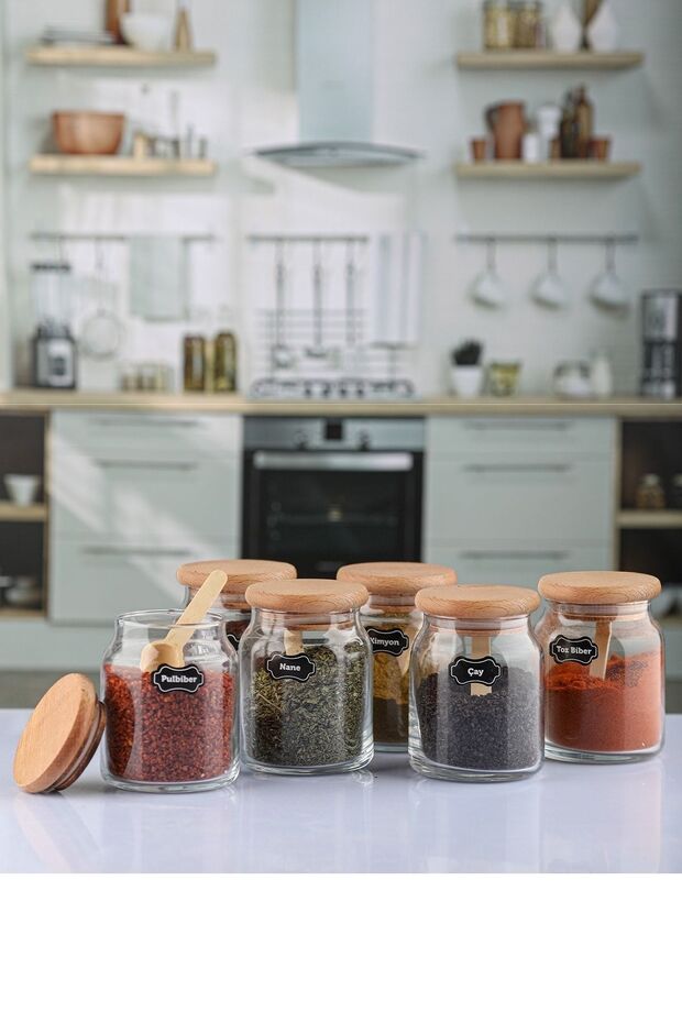 6' Luxury Spice Jar Set with Bamboo Cover and Spoon