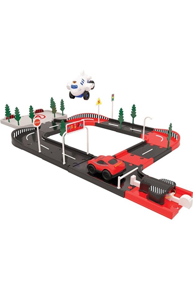 مجموعة ألعاب Uçar City Pull and Drop Car Garage ومسار السباق 45 قطعة