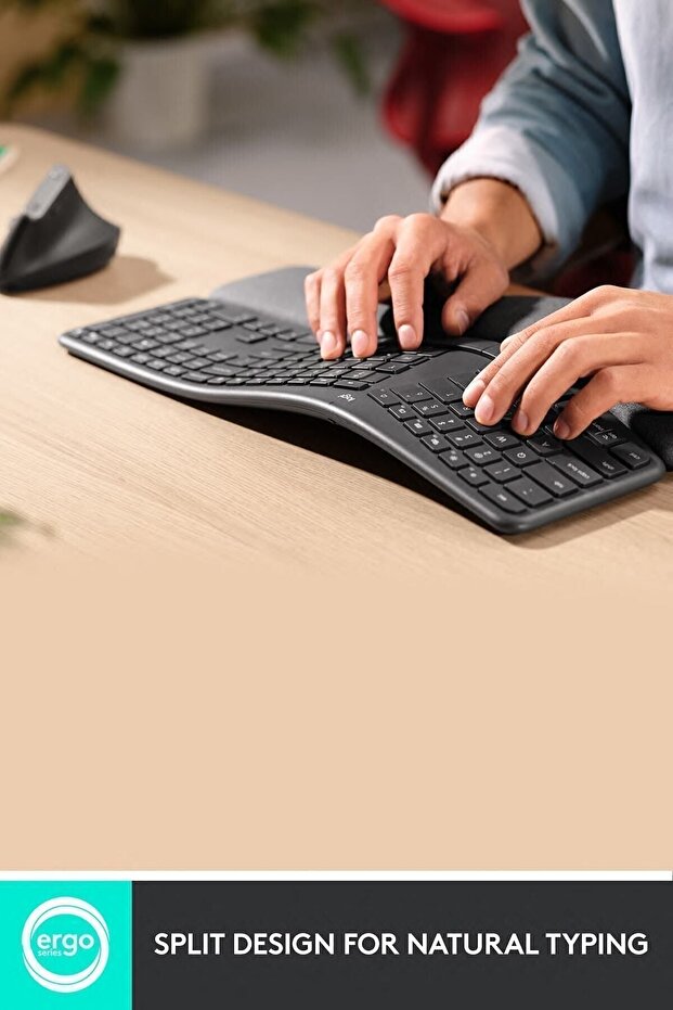 K860 Ergonomik Bilek Destekli Tam Boyutlu Kablosuz Türkçe Klavye - Siyah - 4