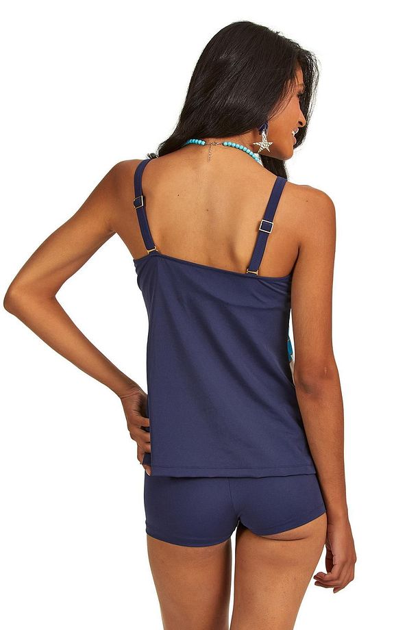 Lacivert Desenli Şortlu Tankini - 2
