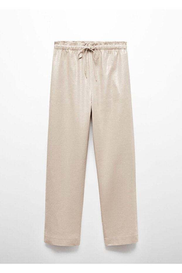 Keten karışımlı beli elastik pantolon - 3