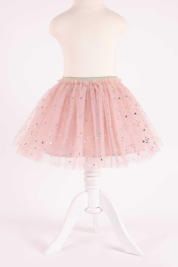 Powder Pink Shiny Hearts Girls' Tulle Skirt