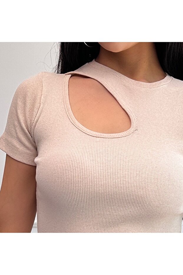 Kadın Krem Pencere Detaylı Fitilli Örme Bluz - 5