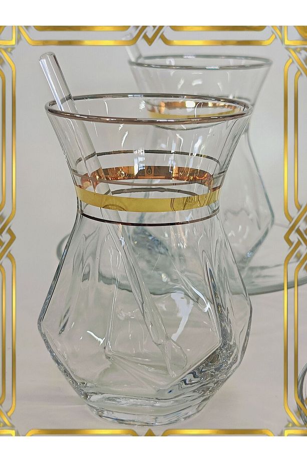 0rjinal Yaldız Platin Çizgi Desenli Model 6 Kişilik Çay Seti - 6