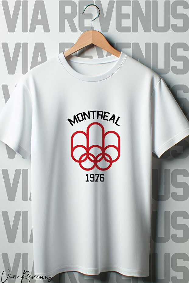 Montreal 1976 Printed Oversized Wide Fit Crew Neck White T-shirt