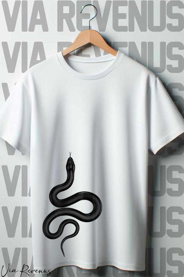 Snake Printed Oversize Wide Fit Crew Neck White Tshirt