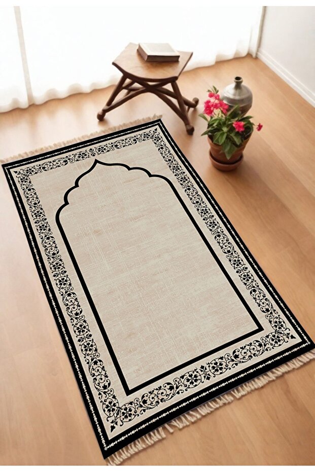 Black Digital Printed Non-slip Based Prayer Rug Prayer Rack - 75x120