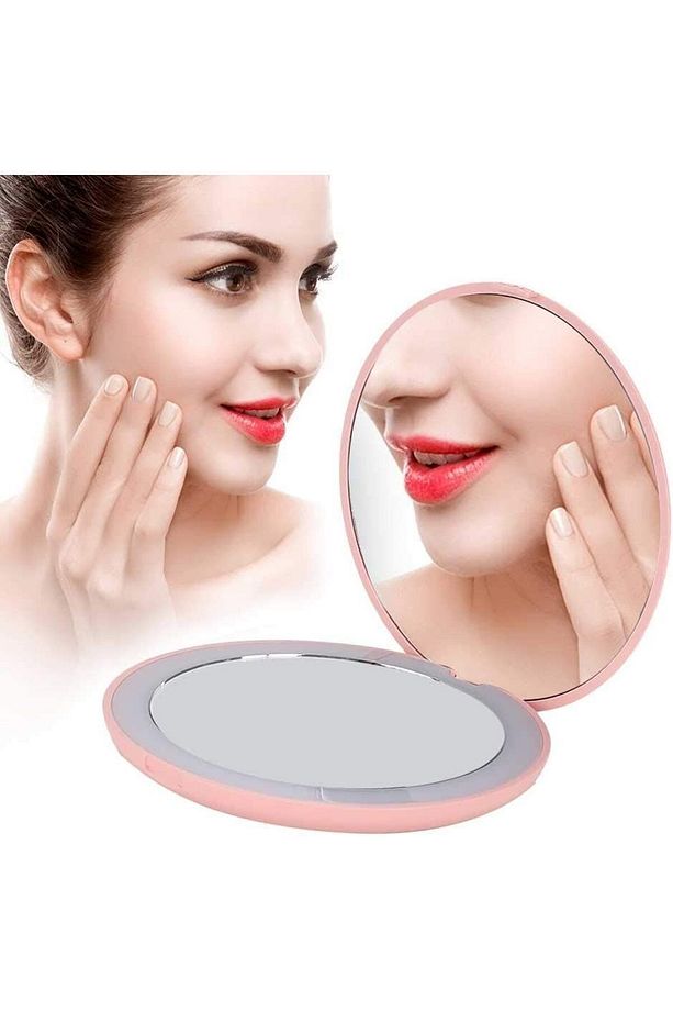 Taşınabilir Şarjlı 10X büyüteçli LED ışıklı Mini Makyaj Aynası Çanta Tipi Yuvarlak Makyaj Aynası - 1