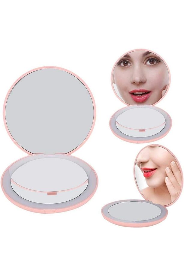 Taşınabilir Şarjlı 10X büyüteçli LED ışıklı Mini Makyaj Aynası Çanta Tipi Yuvarlak Makyaj Aynası - 4