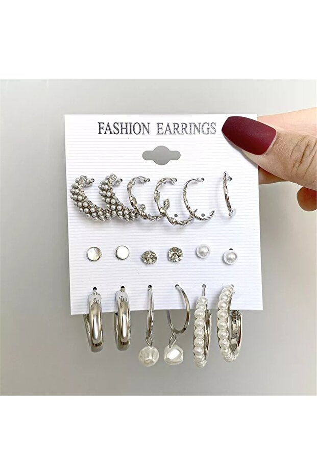 So-much Women's New Season Multiple Earrings Set Silver-9