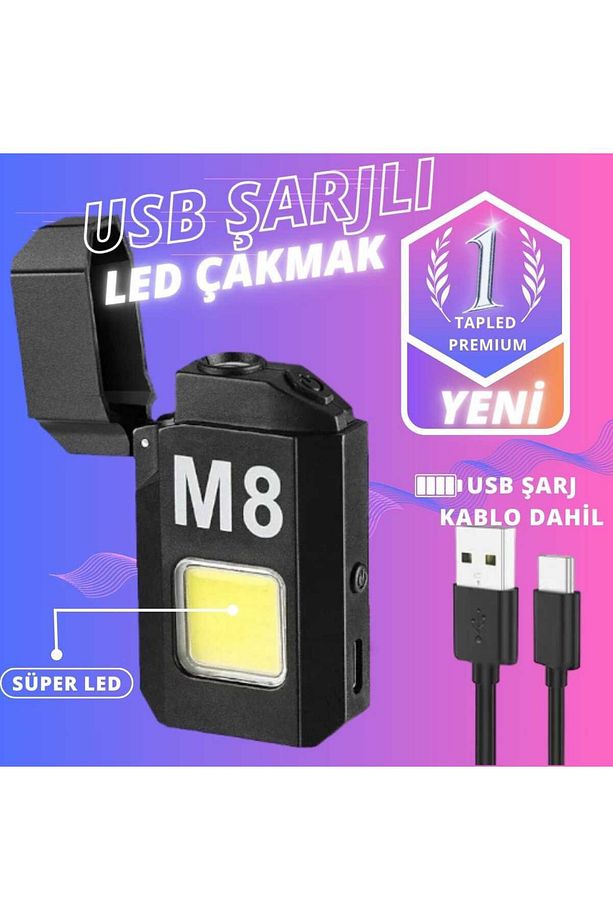 ÇOK FONKSİYONLU TAŞINABİLİR EL FENERİ ALEVSİZ  C TİPİ  USB'Lİ  ŞARJ EDİLEBİLİR  ÇAKMAK  ERKEK - 1