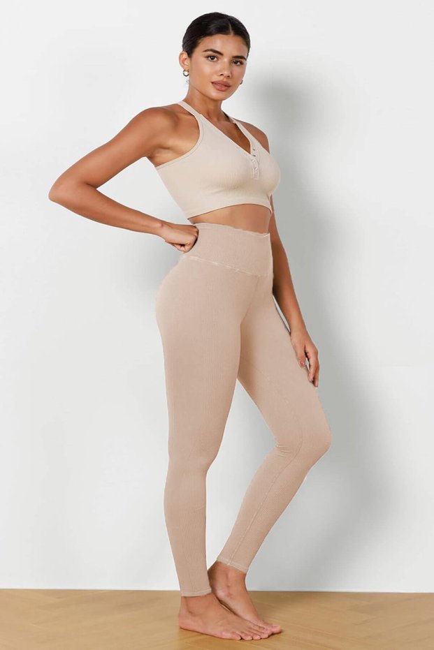 Women's High-Waist Corded Fabric Stretchy Sports Leggings 4117