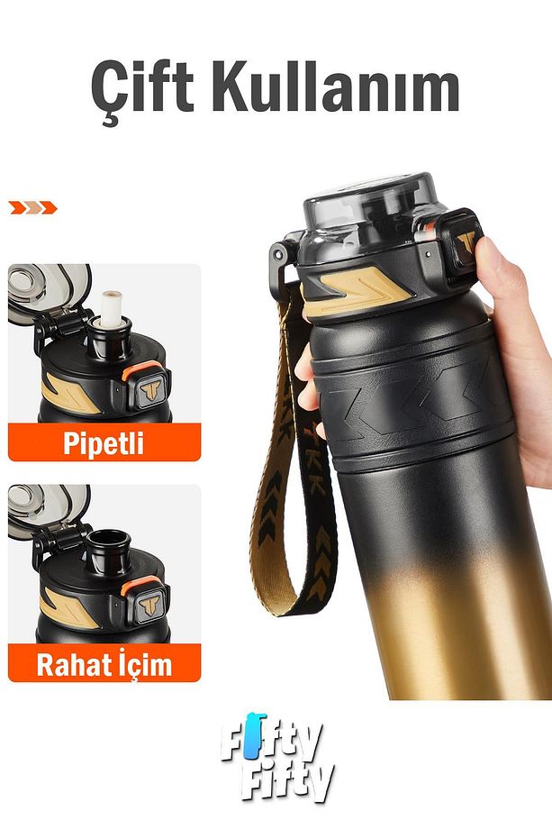 TKK 900 ML Çelik Termos Çift Kullanım Pipetli/Rahat İçim -12/24 Sıcak-Soğuk- Yalıtım -TKK2025900ML - 4