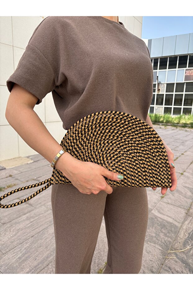 Zippered Straw Jute Vegan Clutch Bag