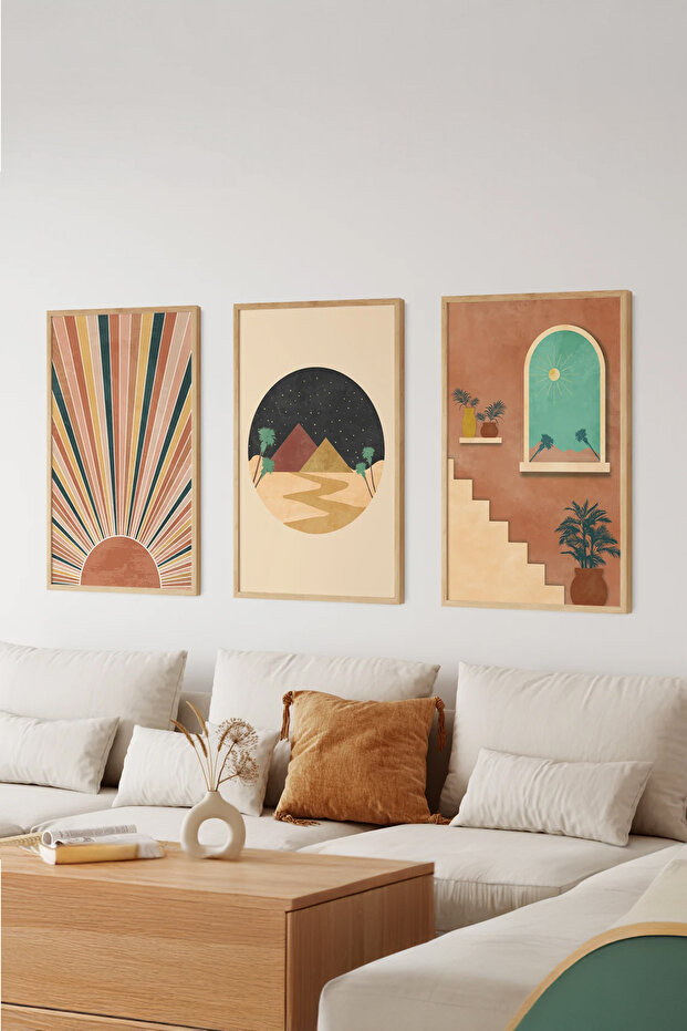 3 Piece 3D Poster Painting Set with Real Wood Frame