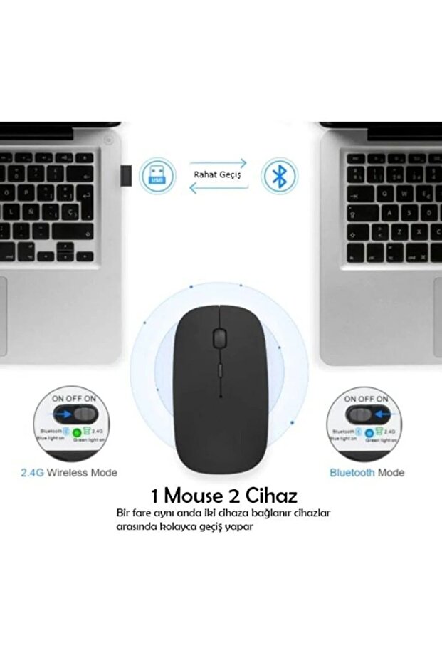 Bluetooth Şarjlı 2.4ghz Kablosuz  Sessiz Tıklama Mouse - 3