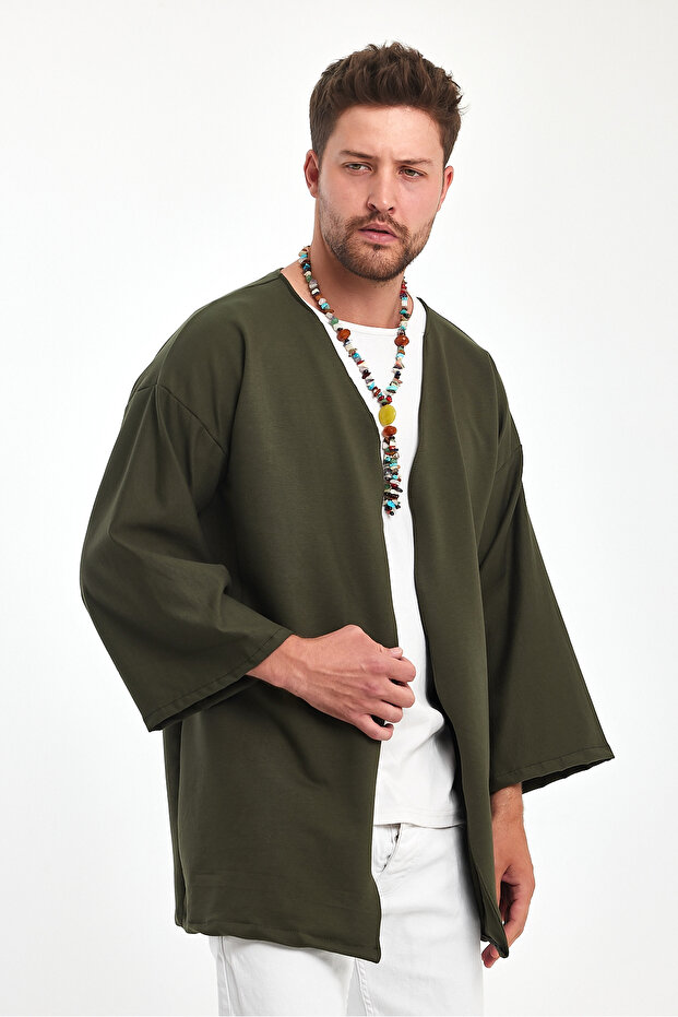 Bohemian Green Plain Kimono Oversize 2 Thread Fabric