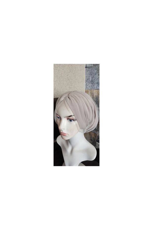 Meryemcebone Krem Rengi Tüllü Bone - 3