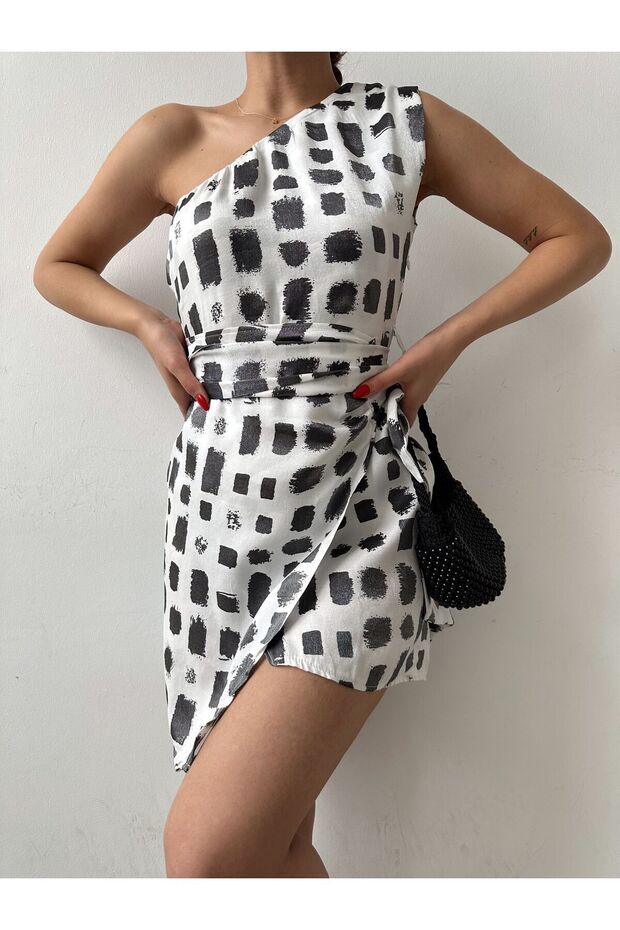Tie-Detail One-Shoulder Dress