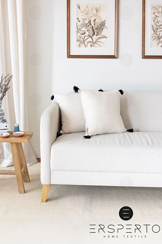 Authentic Tasseled Linen Decorative Throw Pillow Cover Pillowcase 1 Piece 43X43Cm