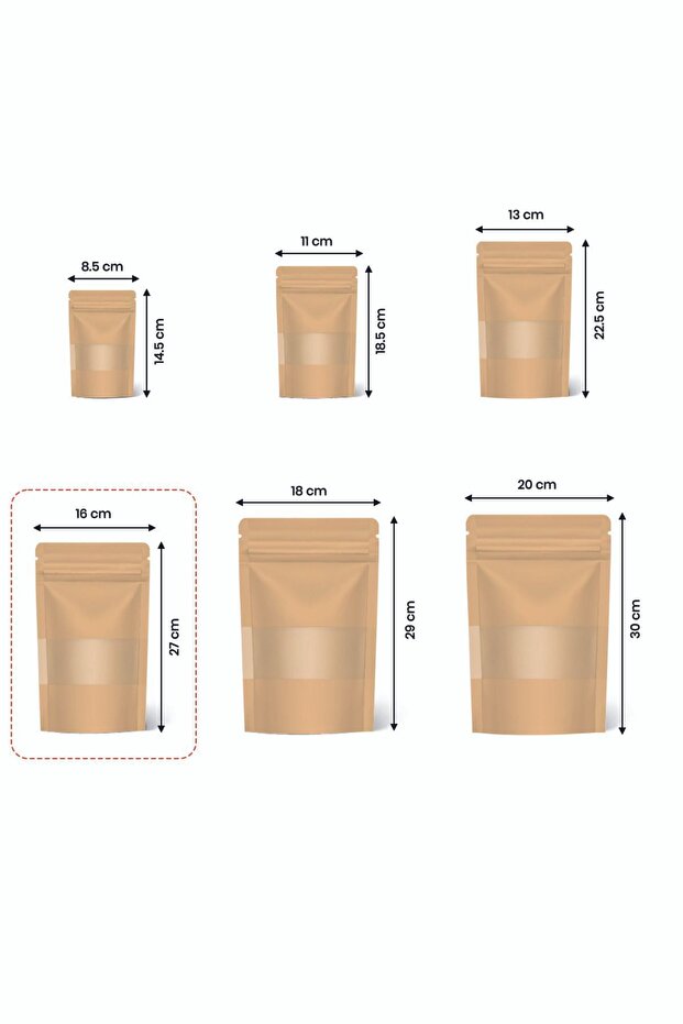 Doypack Kraft Pencereli Kilitli Poset 16*27 (50 ADET) - 2