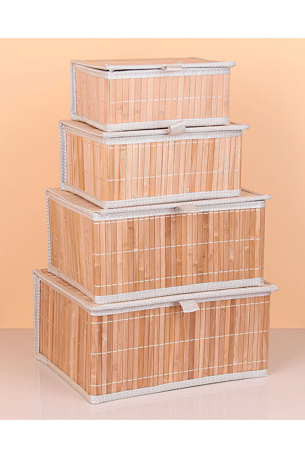 4-Piece Bamboo Decorative Organizer Basket - Natural