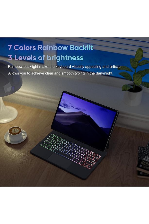 Samsung Galaxy Tab S7 Fe S8 Plus 12.4" Uyumlu Magic Keyboard Touchpad Rgb Işıklı Klavyeli Kılıf T733 - 6