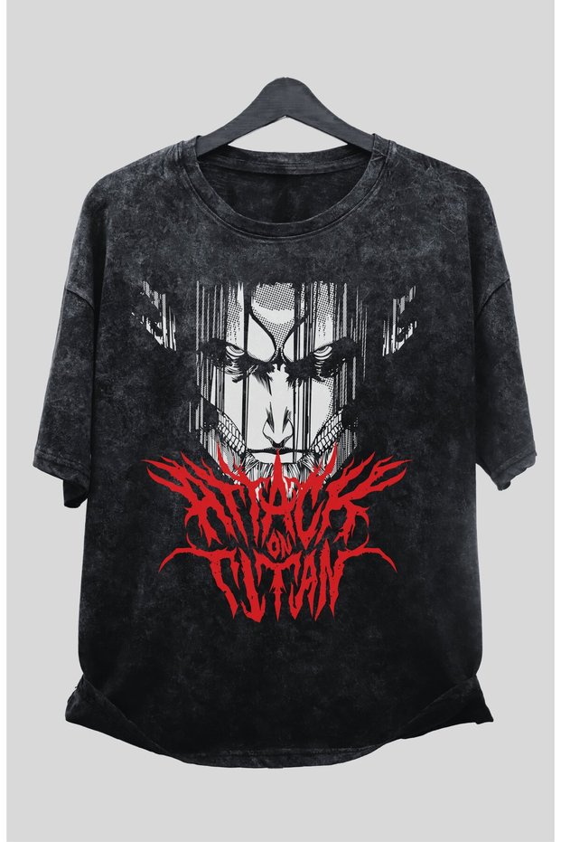 Oversize Aot Eren Yeager Attack on Titan Form Printed Washed T-Shirt, Unisex Anime Printed Vintage T-Shirt