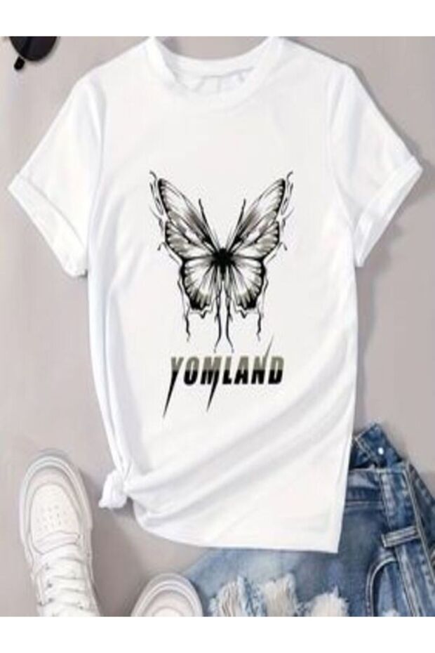 White Printed Oversize T-Shirt - Crew Neck, Short Sleeve